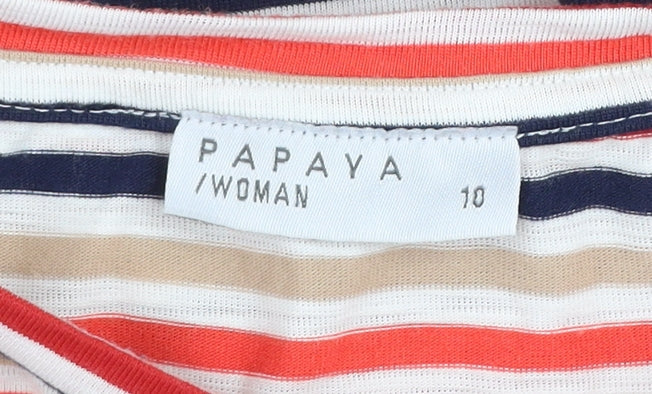 Papaya Women Multicoloured Striped Short Sleeve Jersey T-Shirt Size 10