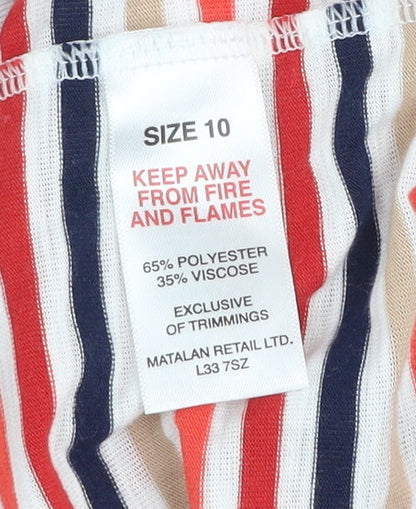 Papaya Women Multicoloured Striped Short Sleeve Jersey T-Shirt Size 10