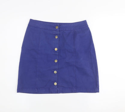 PrettyLittleThing Women's Blue A-Line Button Skirt Size 10