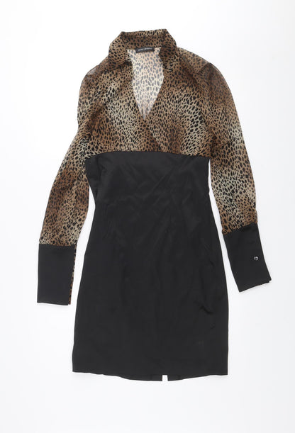 James Lakeland Women's Black Leopard Print Collared Bodycon Dress Size 10