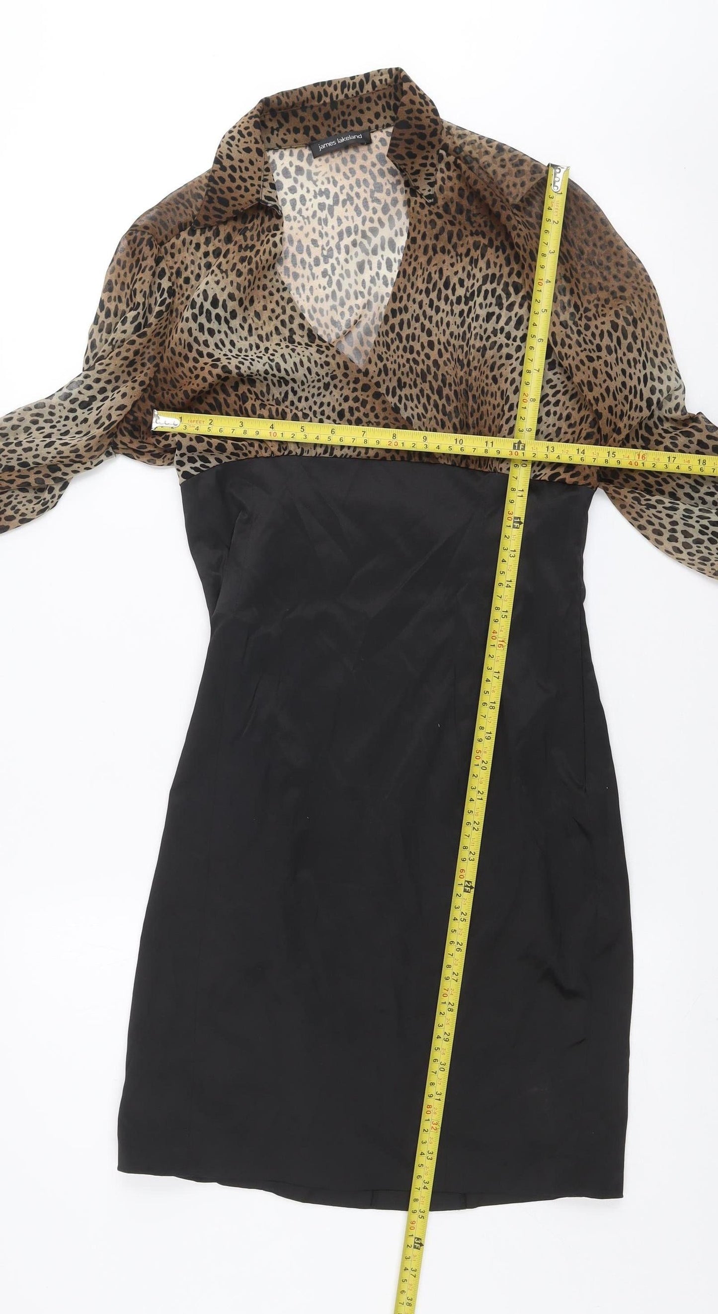 James Lakeland Women's Black Leopard Print Collared Bodycon Dress Size 10