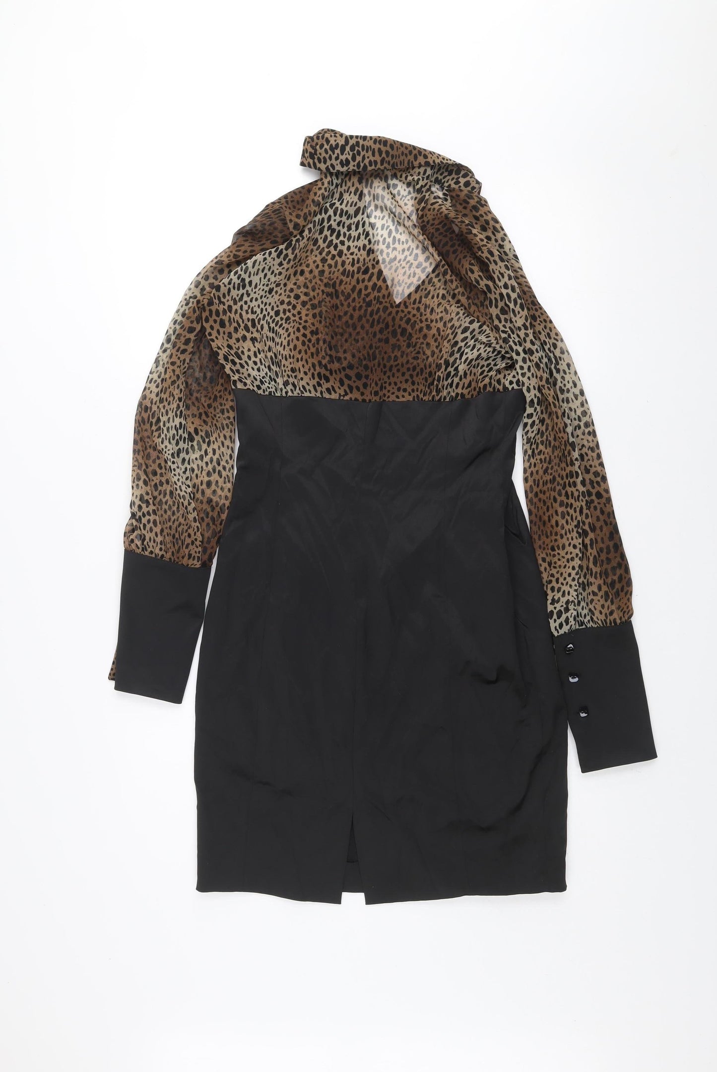 James Lakeland Women's Black Leopard Print Collared Bodycon Dress Size 10