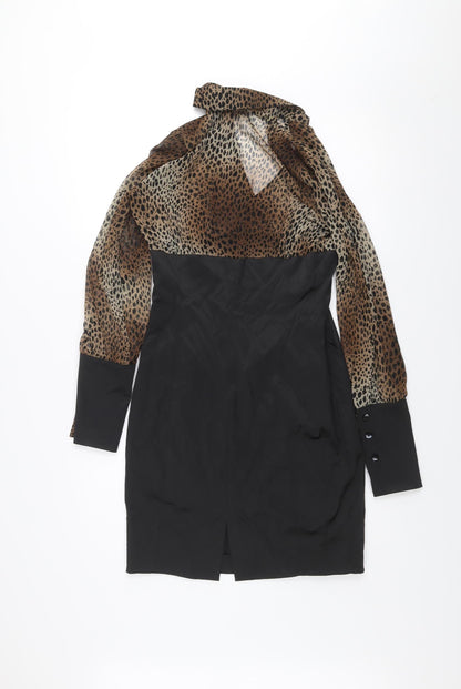 James Lakeland Women's Black Leopard Print Collared Bodycon Dress Size 10