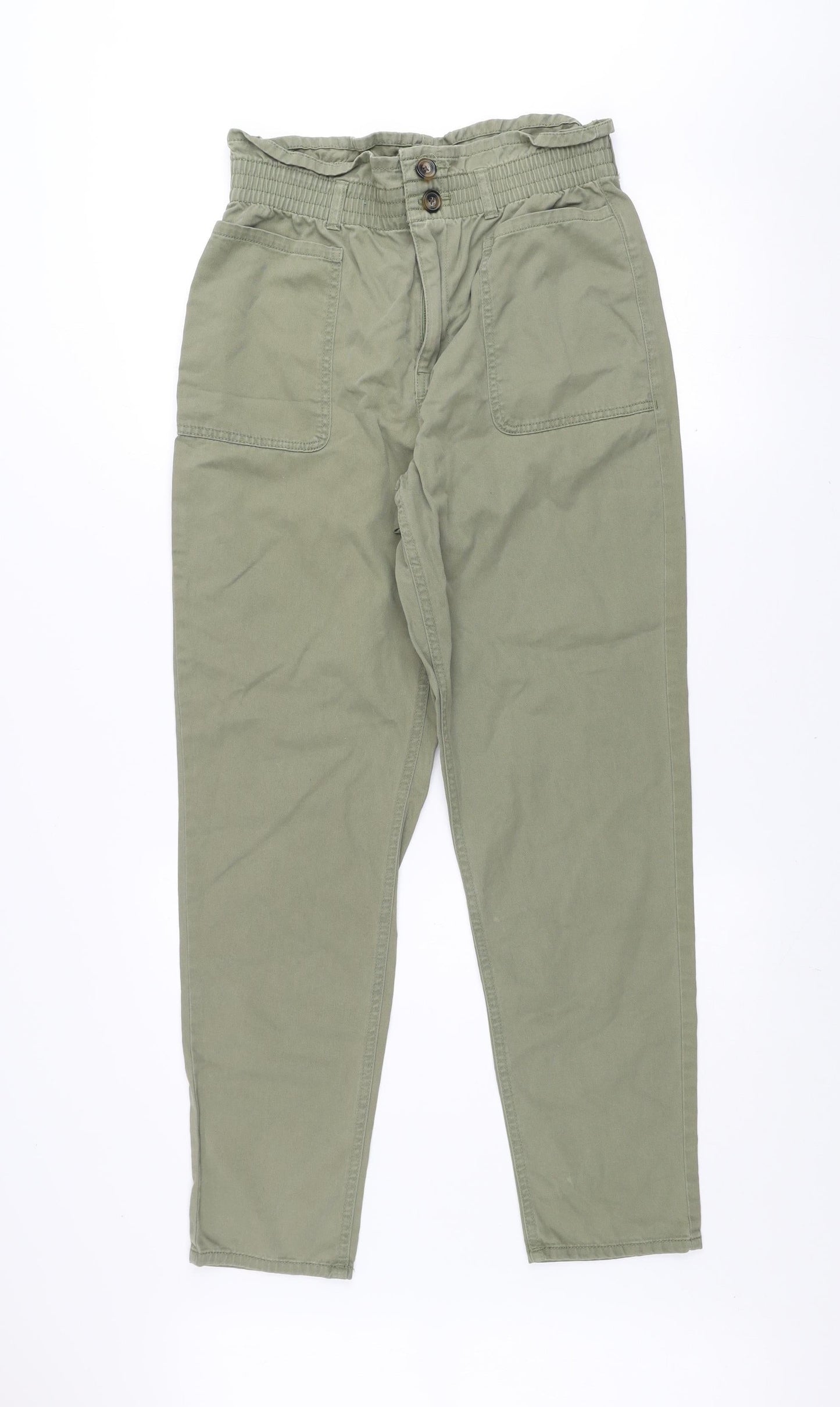 F&F Women’s Green Paperbag High Waist Cotton Tapered Trousers UK 10