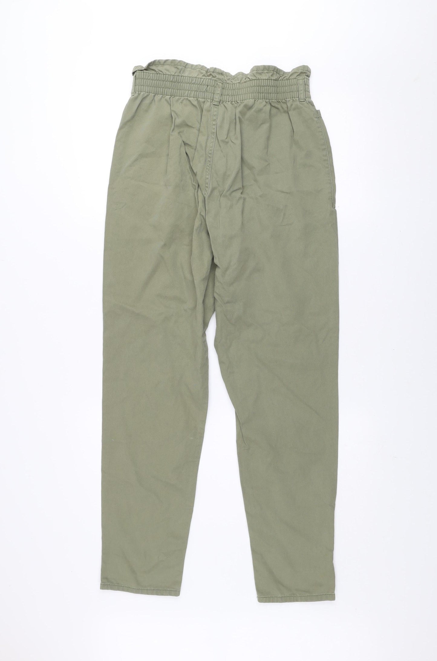 F&F Women’s Green Paperbag High Waist Cotton Tapered Trousers UK 10