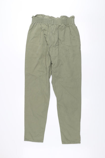 F&F Women’s Green Paperbag High Waist Cotton Tapered Trousers UK 10