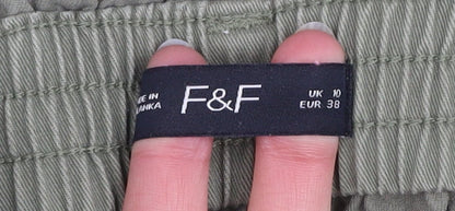 F&F Women’s Green Paperbag High Waist Cotton Tapered Trousers UK 10