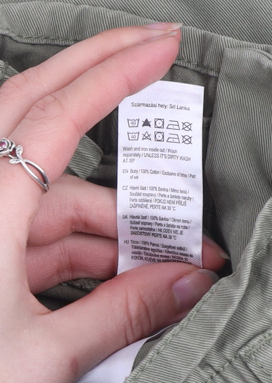 F&F Women’s Green Paperbag High Waist Cotton Tapered Trousers UK 10