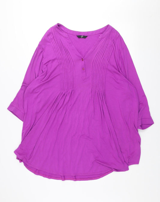 Evans Women's Purple Plus Size 26/28 Pleated Jersey V-Neck T-Shirt Dress