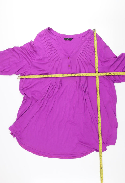 Evans Women's Purple Plus Size 26/28 Pleated Jersey V-Neck T-Shirt Dress