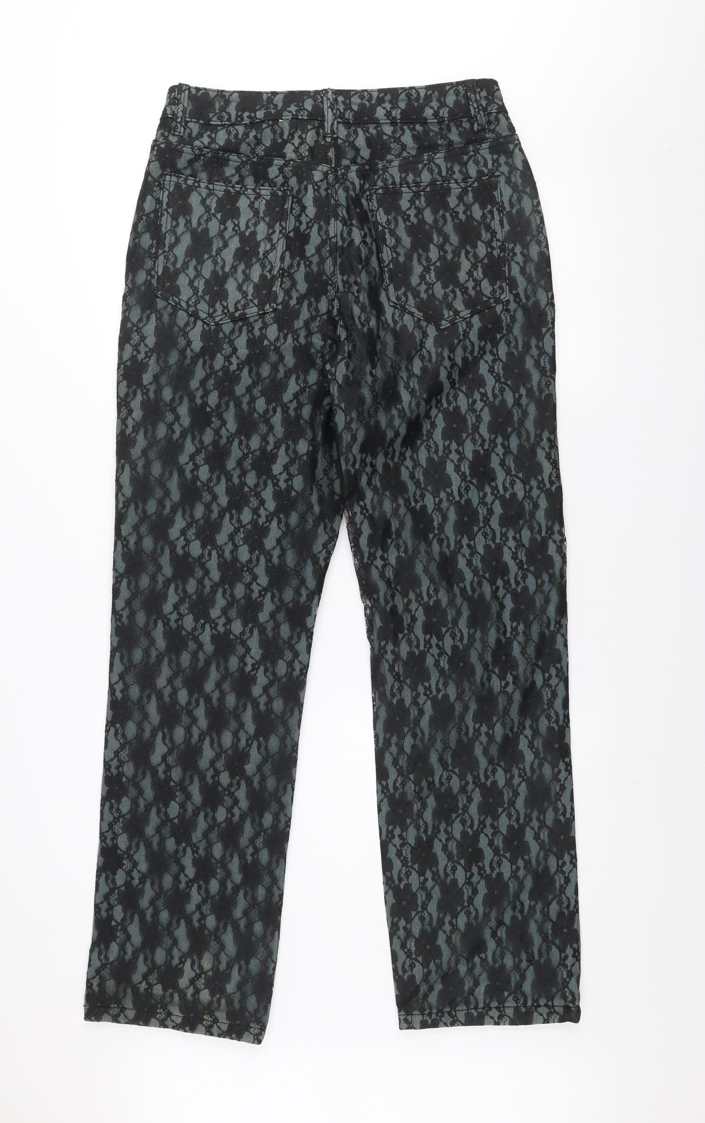 Boohoo Women’s Black Lace Overlay Straight Jeans UK 12 Regular Fit