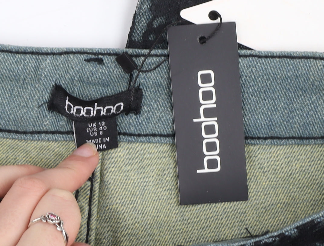 Boohoo Women’s Black Lace Overlay Straight Jeans UK 12 Regular Fit