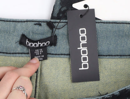 Boohoo Women’s Black Lace Overlay Straight Jeans UK 12 Regular Fit