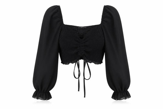 Womens UK Size S I SAW IT FIRST Black Cropped Blouse