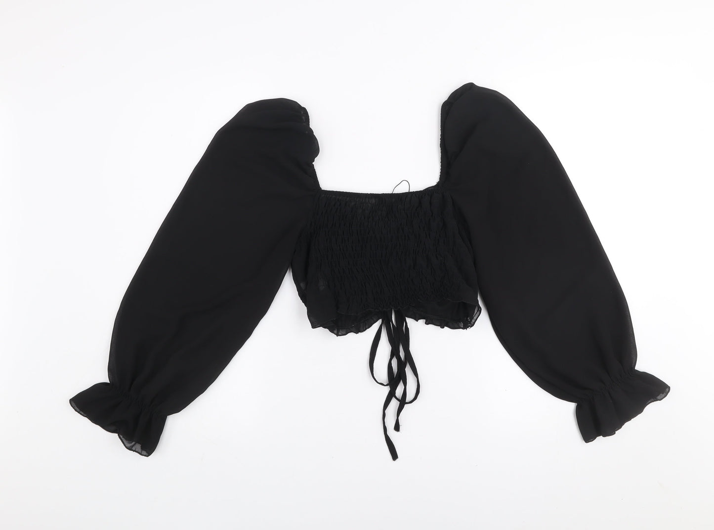 I SAW IT FIRST Women's Black Cropped Puff Sleeve Chiffon Blouse - Size S