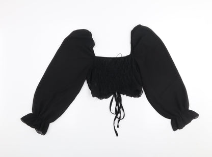 I SAW IT FIRST Women's Black Cropped Puff Sleeve Chiffon Blouse - Size S