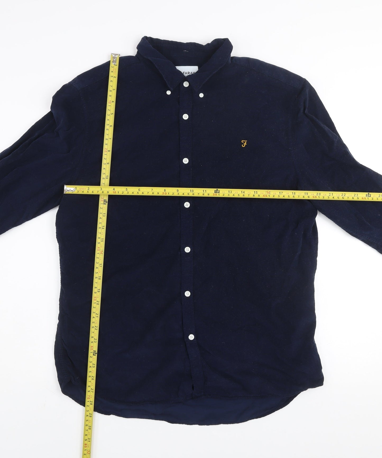 Farah Men's Blue Corduroy Slim Fit Long Sleeve Button-Up Shirt Size XL