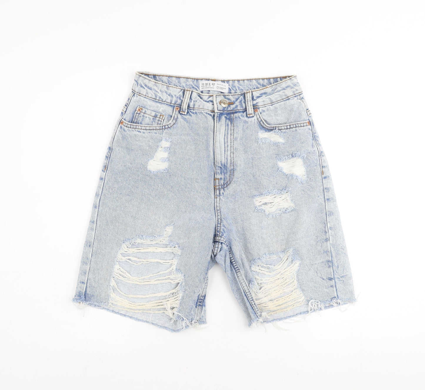 Primark Women’s Blue High-Rise Distressed Denim Bermuda Shorts Size 10