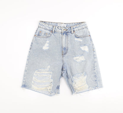 Primark Women’s Blue High-Rise Distressed Denim Bermuda Shorts Size 10