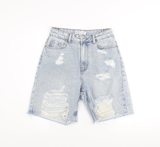 Primark Women’s Blue High-Rise Distressed Denim Bermuda Shorts Size 10