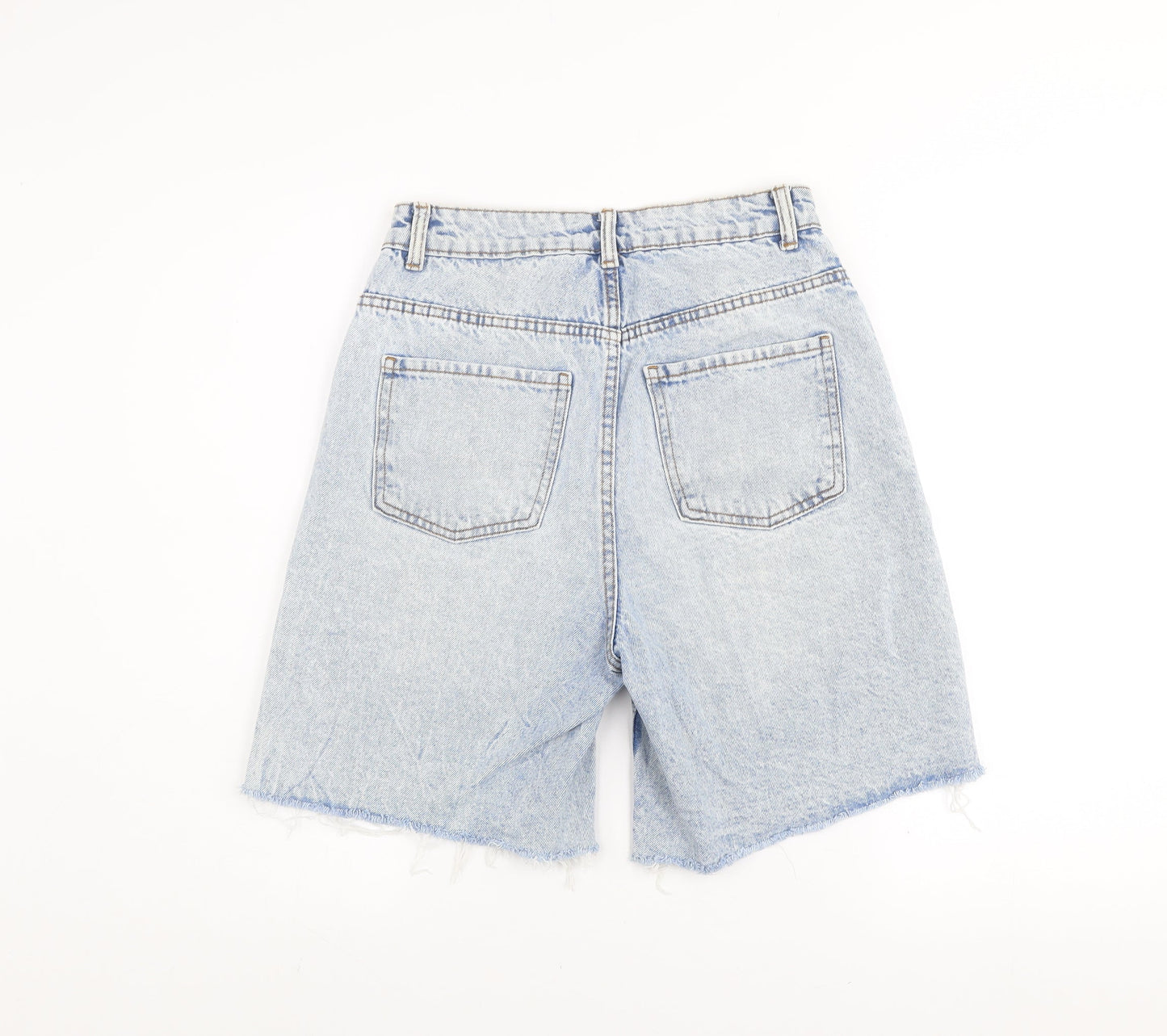 Primark Women’s Blue High-Rise Distressed Denim Bermuda Shorts Size 10