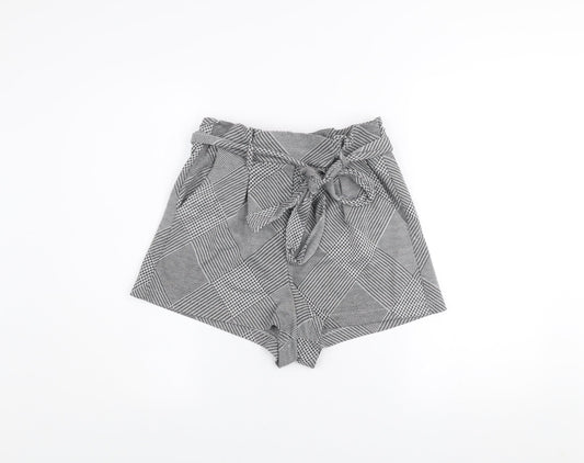 Pull & Bear Womens Grey Check Paperbag Shorts Size M