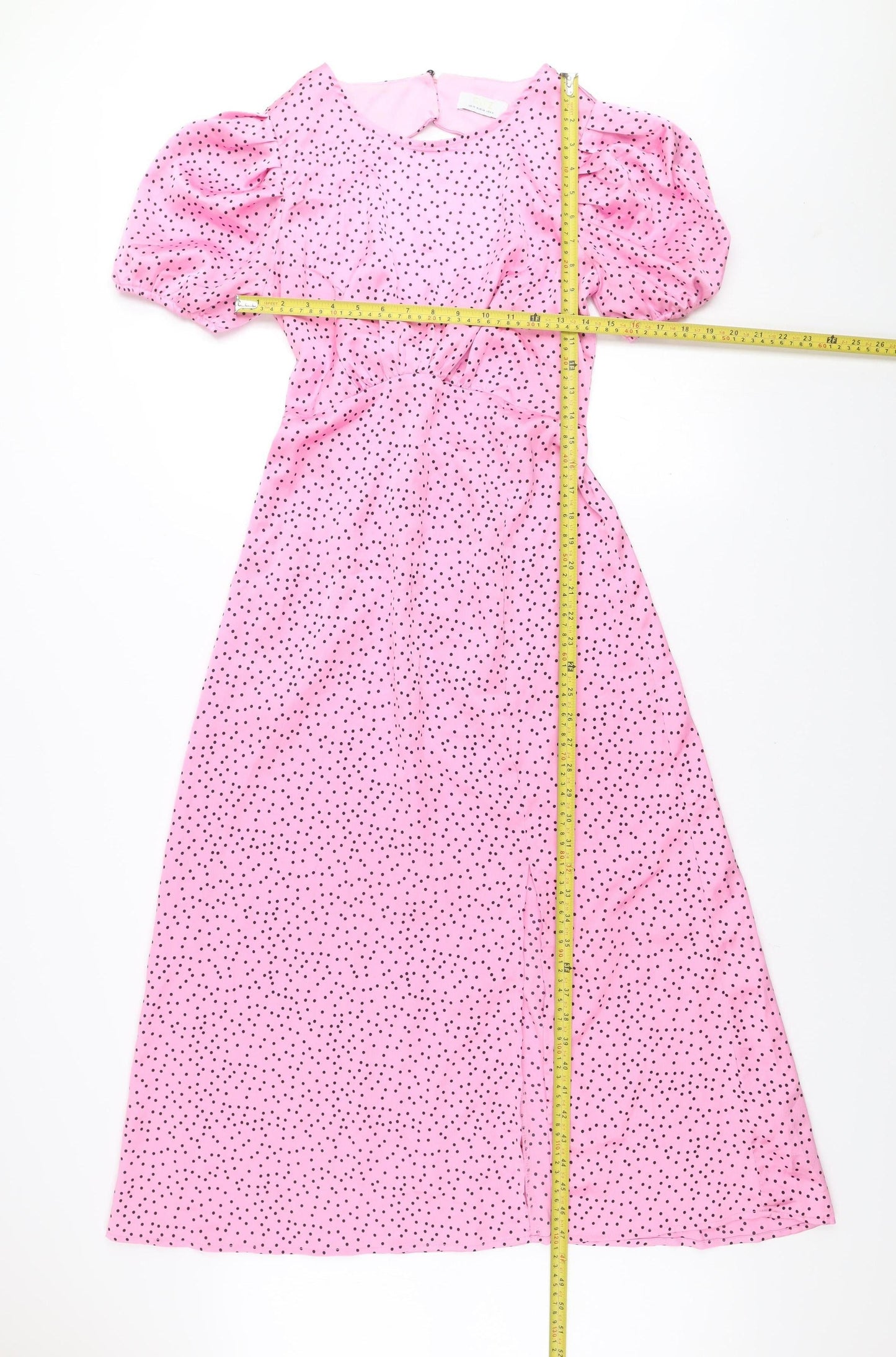 Quiz Women’s Pink Polka Dot Midi Fit & Flare Dress Size 10 Puff Sleeve