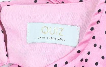 Quiz Women’s Pink Polka Dot Midi Fit & Flare Dress Size 10 Puff Sleeve
