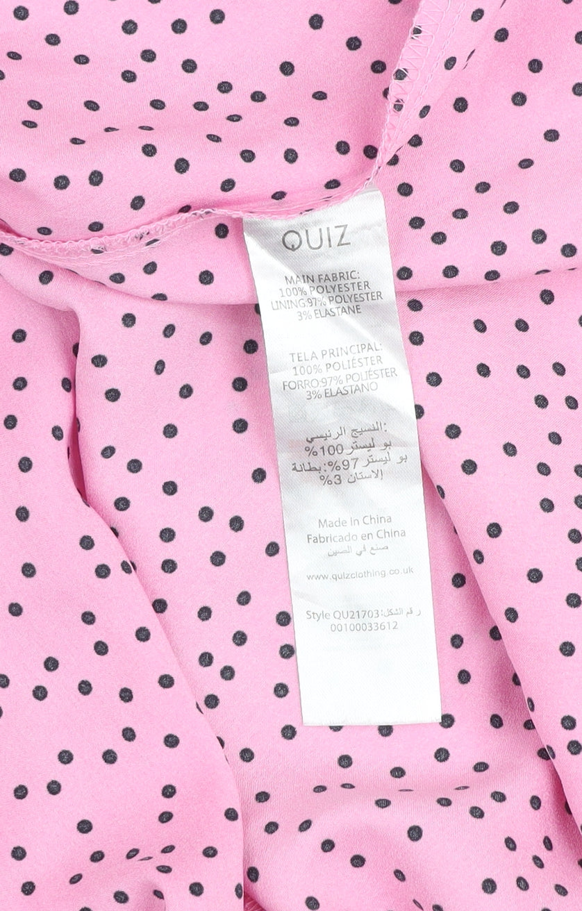 Quiz Women’s Pink Polka Dot Midi Fit & Flare Dress Size 10 Puff Sleeve