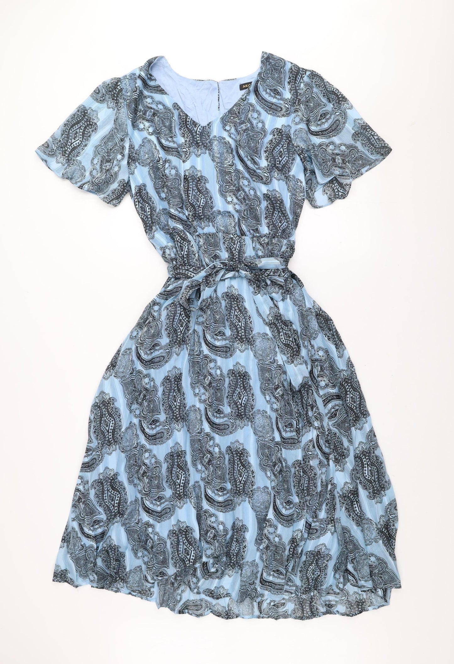 AKOZ De Toi Women’s Blue Paisley A-Line V-Neck Belted Dress XL