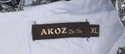 AKOZ De Toi Women’s Blue Paisley A-Line V-Neck Belted Dress XL