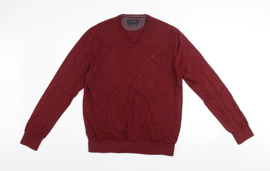 Bugatti Men's Red Cotton Cashmere V-Neck Jumper Size L