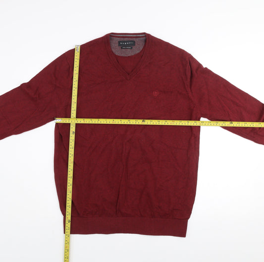 Bugatti Men's Red Cotton Cashmere V-Neck Jumper Size L