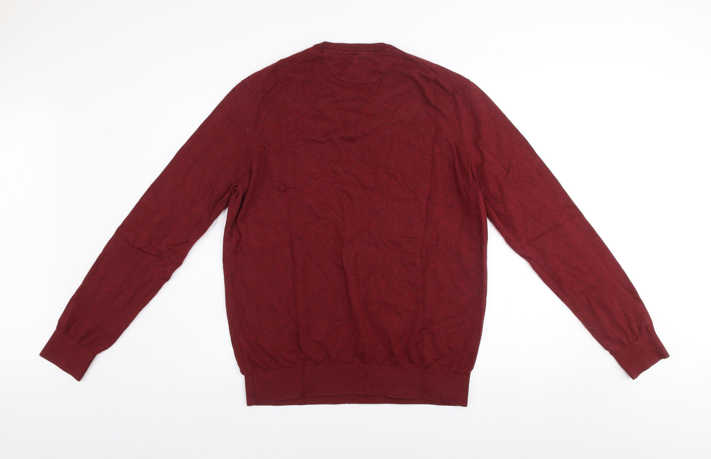 Bugatti Men's Red Cotton Cashmere V-Neck Jumper Size L