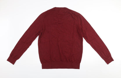 Bugatti Men's Red Cotton Cashmere V-Neck Jumper Size L