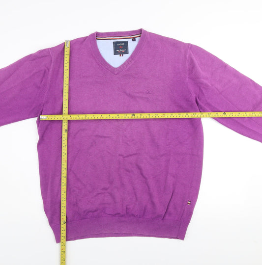 Andre Men's Purple Cotton V-Neck Jumper XL Casual Knitwear