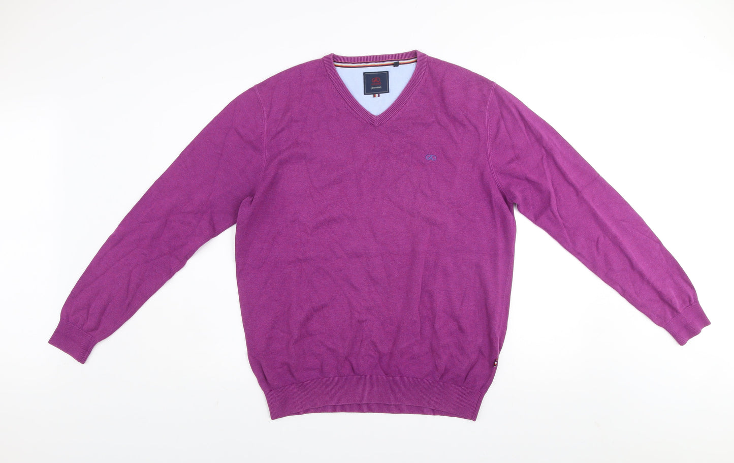 André Mens Purple Cotton V-Neck Jumper Size L Classic Fit