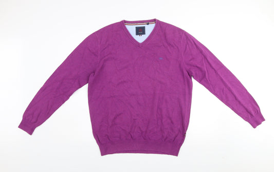 André Mens Purple Cotton V-Neck Jumper Size L Classic Fit