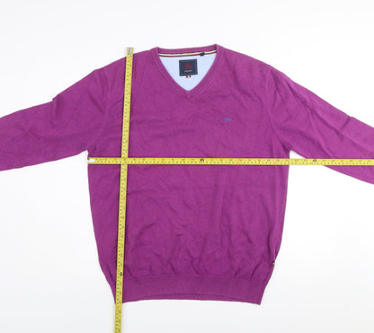 André Mens Purple Cotton V-Neck Jumper Size L Classic Fit
