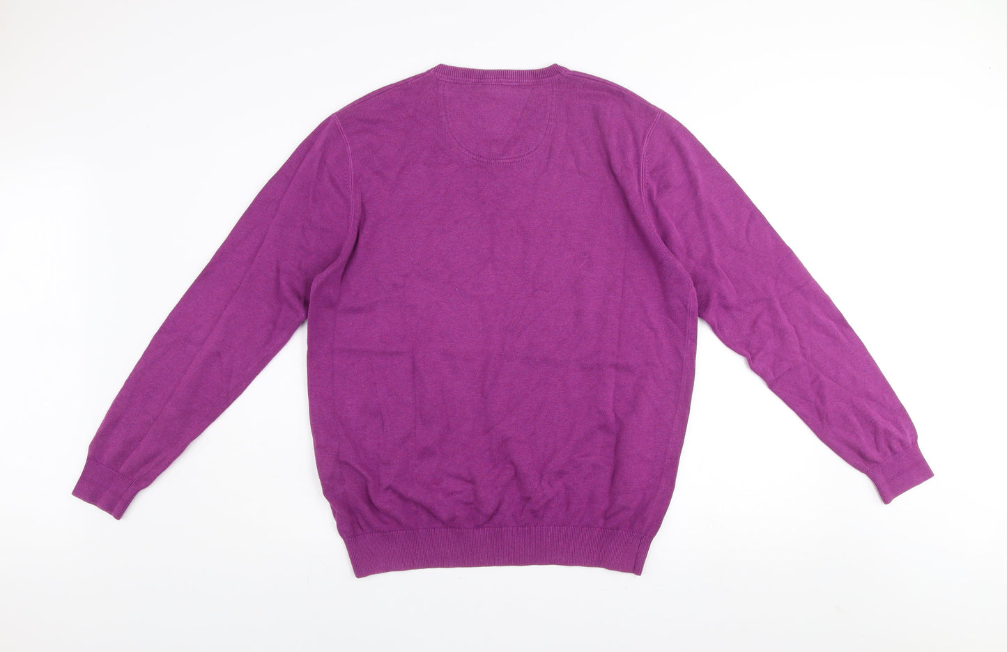 André Mens Purple Cotton V-Neck Jumper Size L Classic Fit