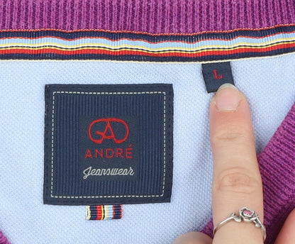 André Mens Purple Cotton V-Neck Jumper Size L Classic Fit