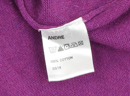 André Mens Purple Cotton V-Neck Jumper Size L Classic Fit