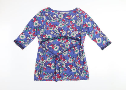 Marks and Spencer Per Una Weekend Blue Floral Cotton Wrap Dress Women’s Size 16