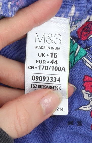 Marks and Spencer Per Una Weekend Blue Floral Cotton Wrap Dress Women’s Size 16
