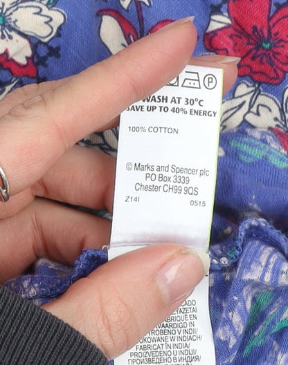 Marks and Spencer Per Una Weekend Blue Floral Cotton Wrap Dress Women’s Size 16