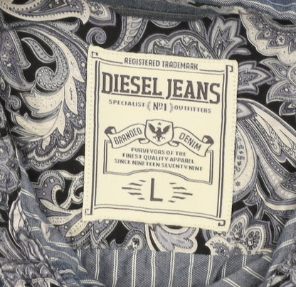 Diesel Jeans Men's Blue Striped Cotton Long Sleeve Button-Up Shirt L