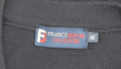 Franco Bencini Collezione Men's Blue Geometric V-Neck Wool Blend Jumper XL
