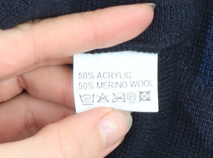 Franco Bencini Collezione Men's Blue Geometric V-Neck Wool Blend Jumper XL