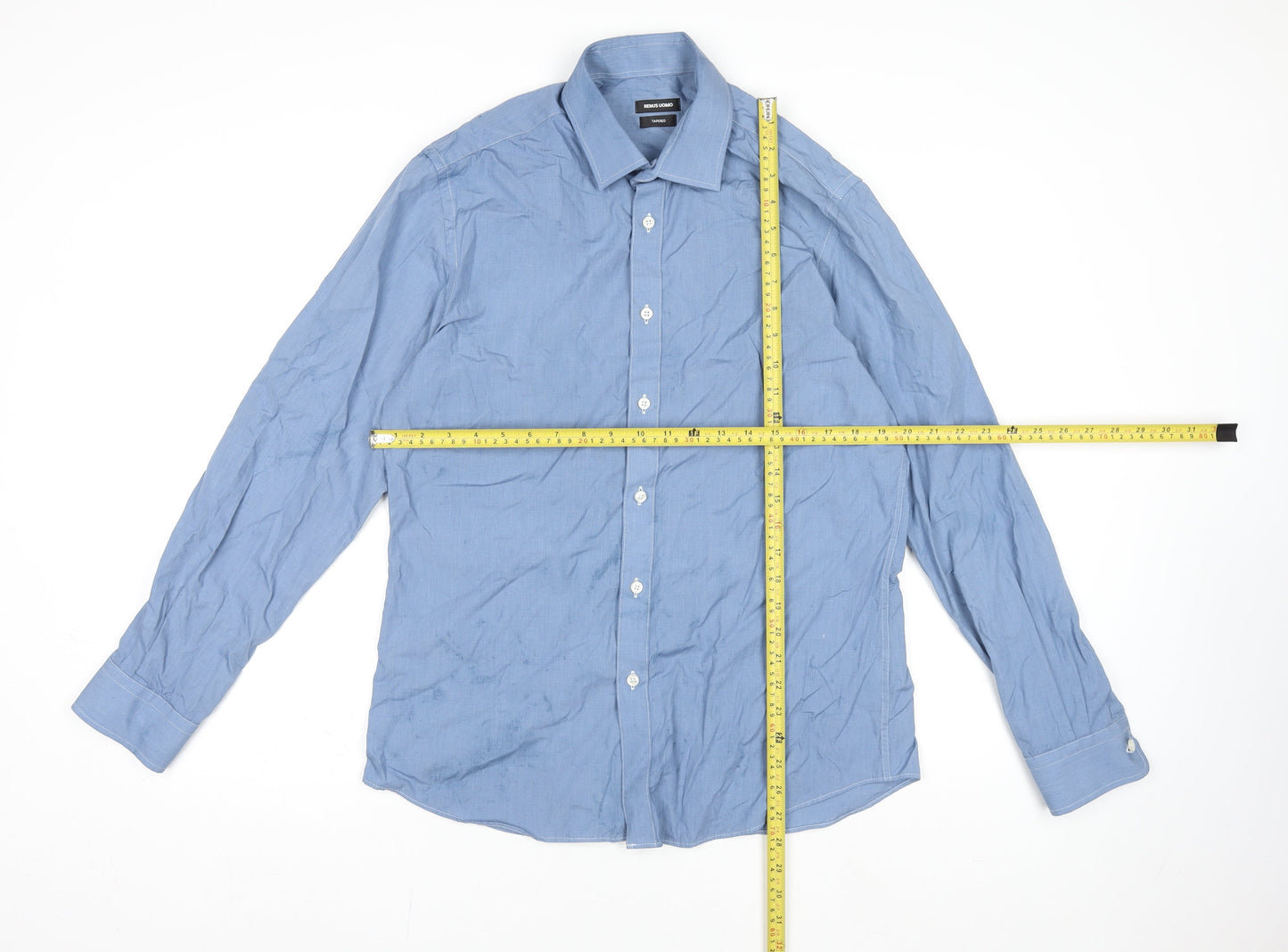 Mens UK Collar Size 16 Remus Uomo Smart Blue  Dress Shirt