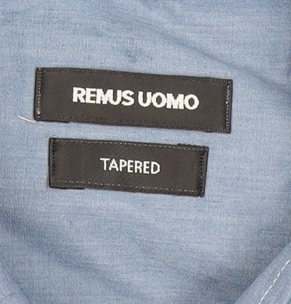 Mens UK Collar Size 16 Remus Uomo Smart Blue  Dress Shirt